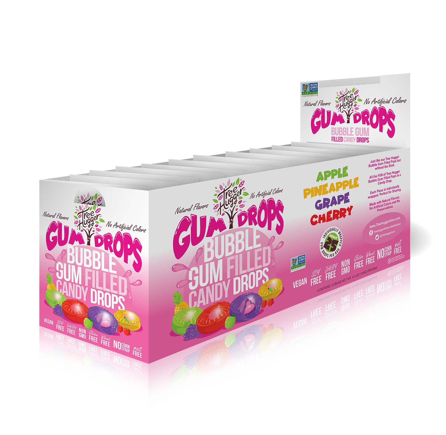 TREE HUGGER BUBBLE GUM FILLED CANDY DROPS - 12 x 4.4 OZ BAGS (About 25 Gum Drops Per Bag) image 3