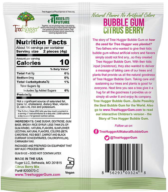 Tree Hugger Bubble Gum Citrus Berry 2 OZ Bag- ITEM 400151 (12 Bags) image 1
