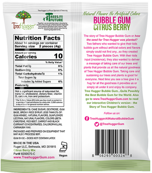 Tree Hugger Bubble Gum Citrus Berry 2 OZ Bag- ITEM 400151 (12 Bags) image 1