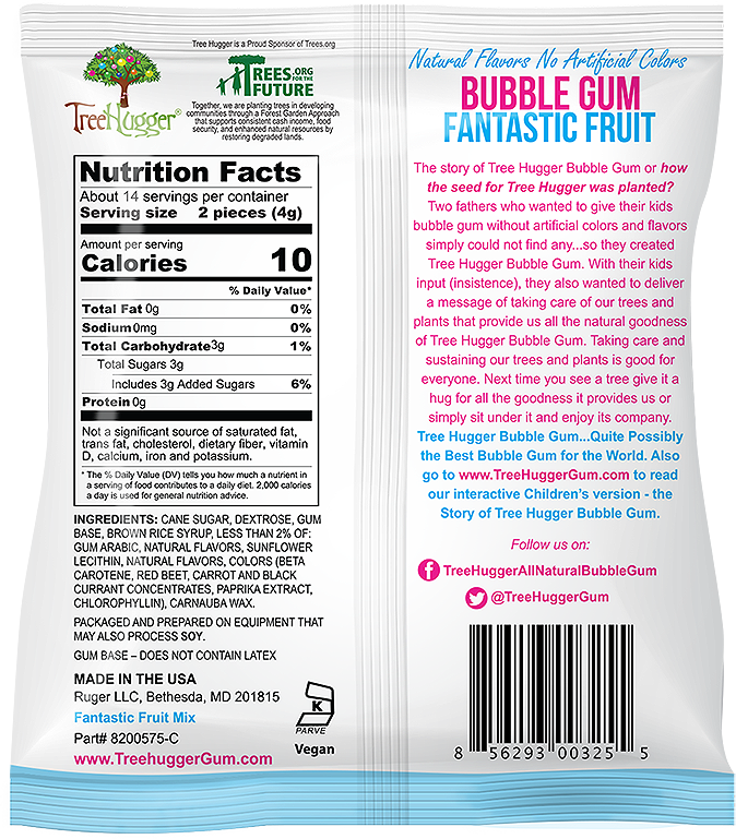 Tree Hugger Bubble Gum Fantastic Fruit 2 OZ Bag- ITEM 400152 (12 Bags) image 1