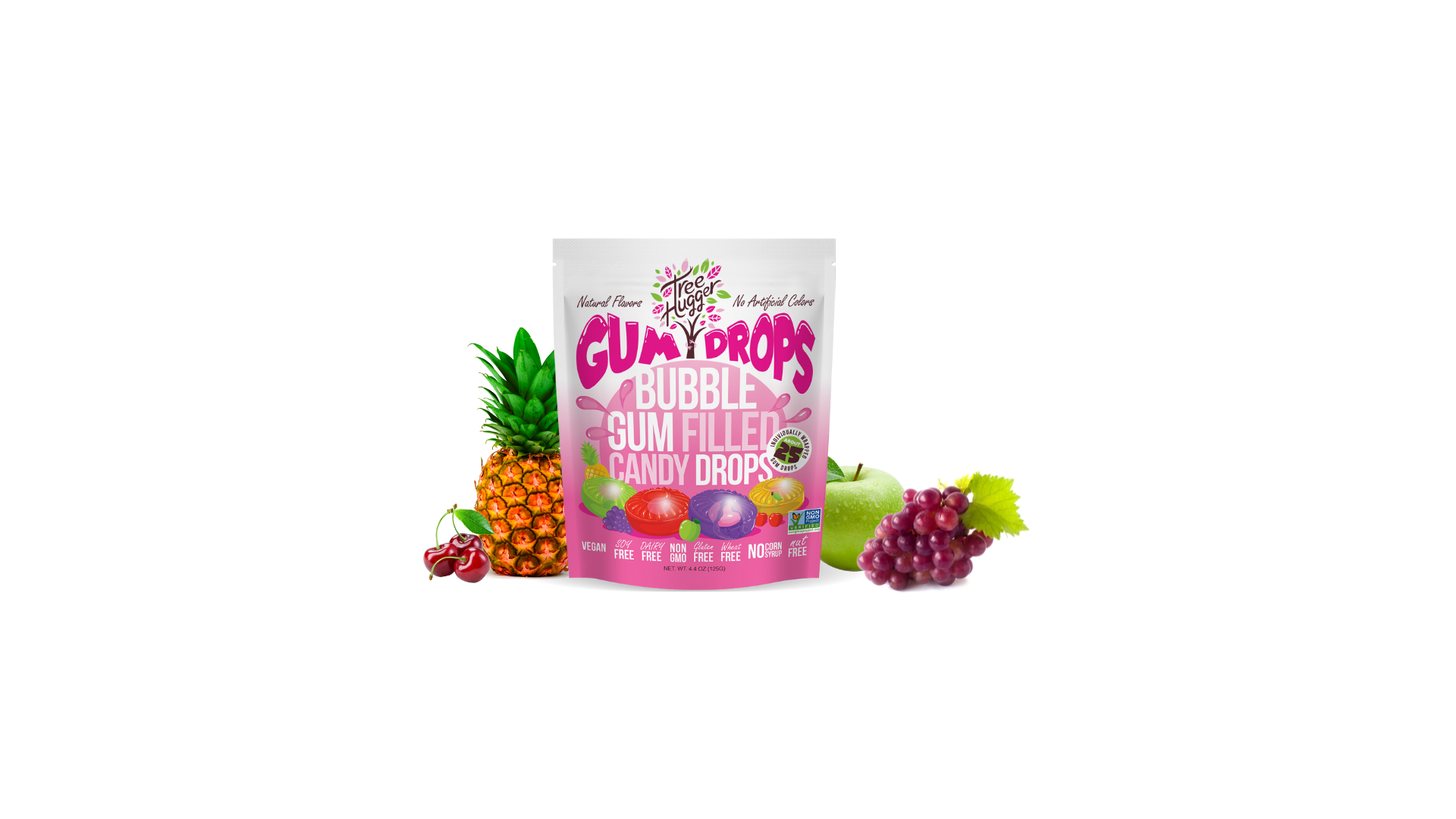 TREE HUGGER BUBBLE GUM FILLED CANDY DROPS - 12 x 4.4 OZ BAGS (About 25 Gum Drops Per Bag) image 2