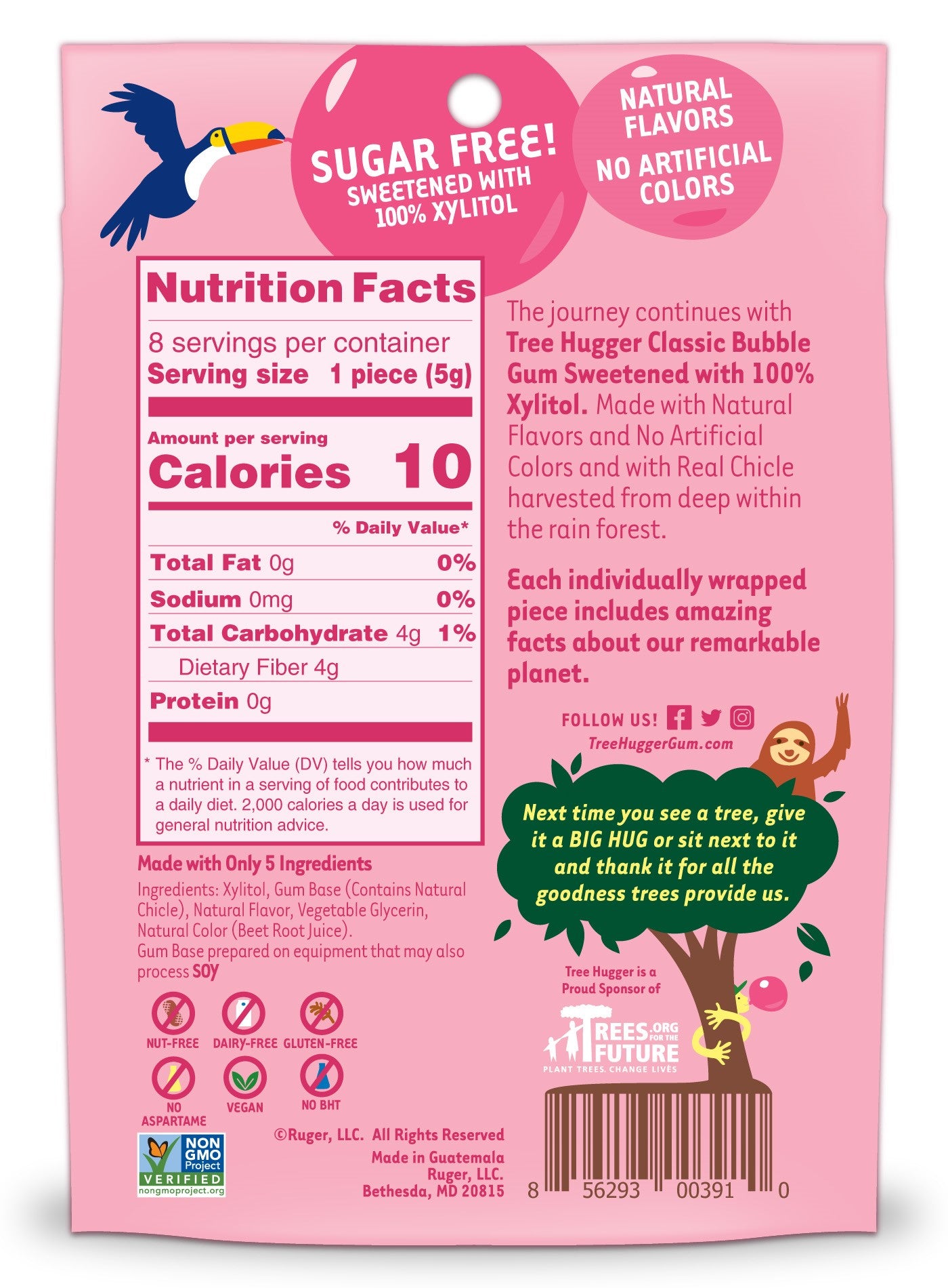 Tree Hugger Classic Bubble Gum Sweetened with 100% Xylitol (12 Bags) image 3