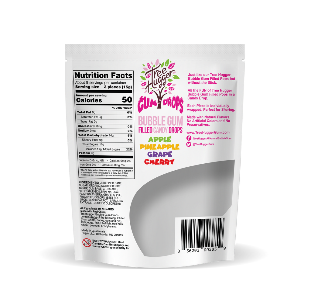 TREE HUGGER BUBBLE GUM FILLED CANDY DROPS - 12 x 4.4 OZ BAGS (About 25 Gum Drops Per Bag) image 1