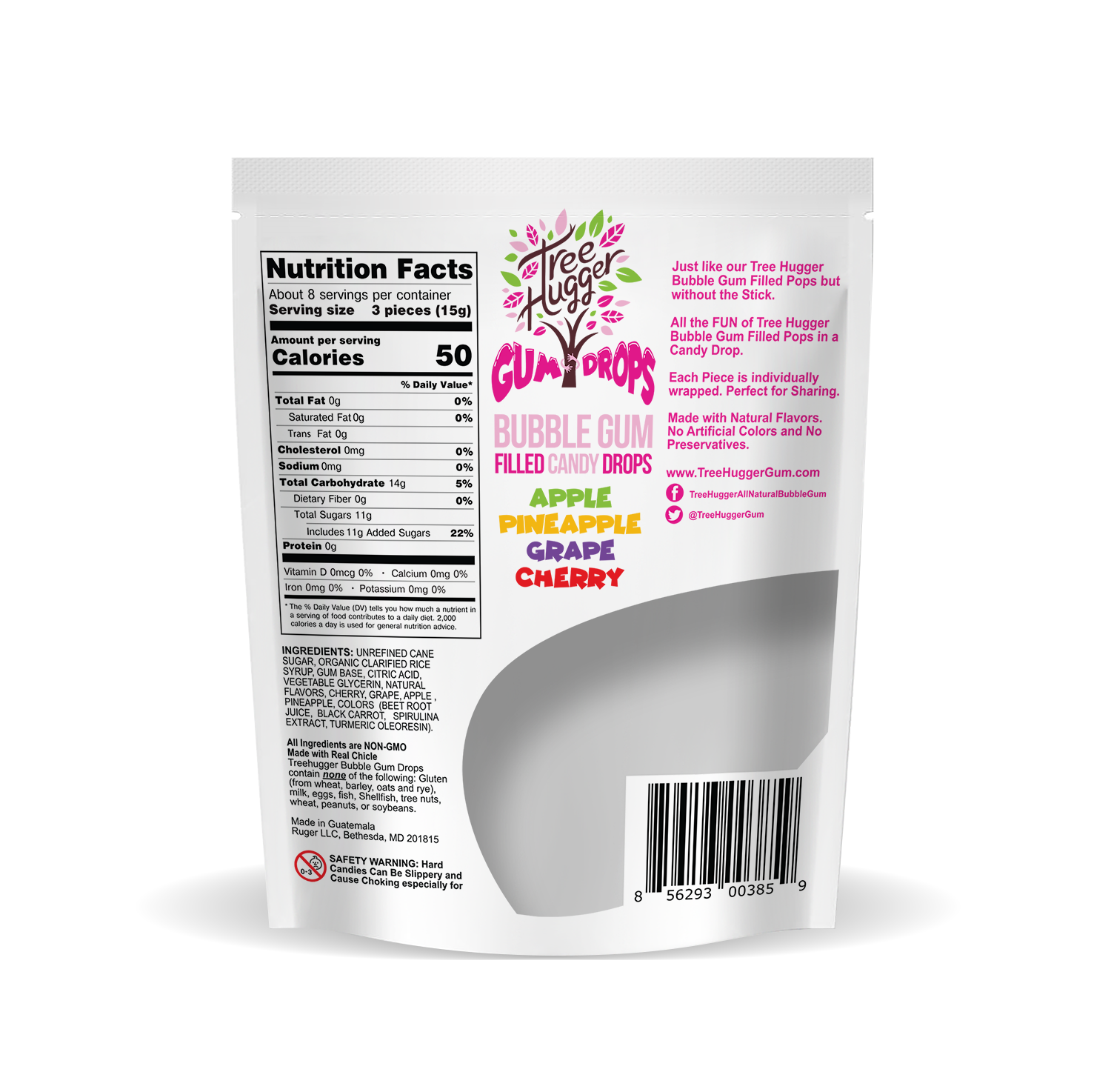 TREE HUGGER BUBBLE GUM FILLED CANDY DROPS - 12 x 4.4 OZ BAGS (About 25 Gum Drops Per Bag) image 1