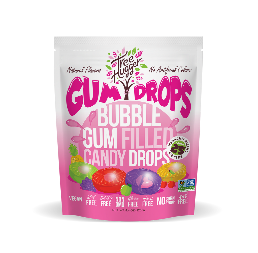 TREE HUGGER BUBBLE GUM FILLED CANDY DROPS - 12 x 4.4 OZ BAGS (About 25 Gum Drops Per Bag) image 0