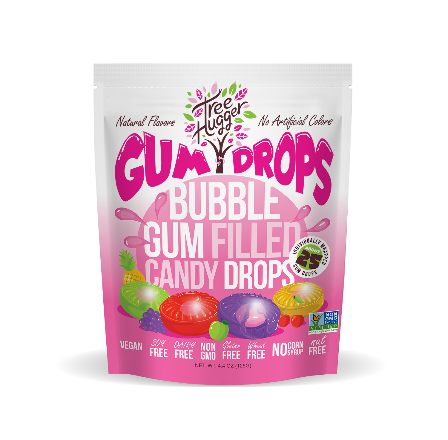 TREE HUGGER BUBBLE GUM FILLED CANDY DROPS - 12 x 4.4 OZ BAGS (About 25 Gum Drops Per Bag) image 0
